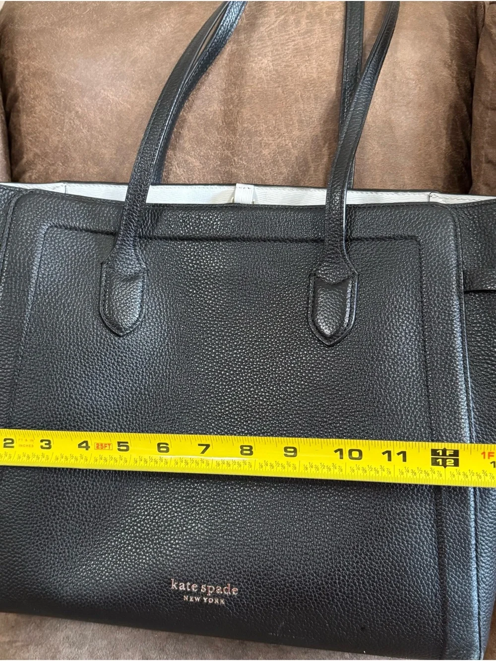 kate spade Black Pebbled Leather Tote with White Interior Trim